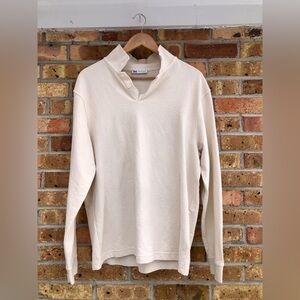 Zara Textured Knit Off-White Collared Long Sleeve Polo Shirt
